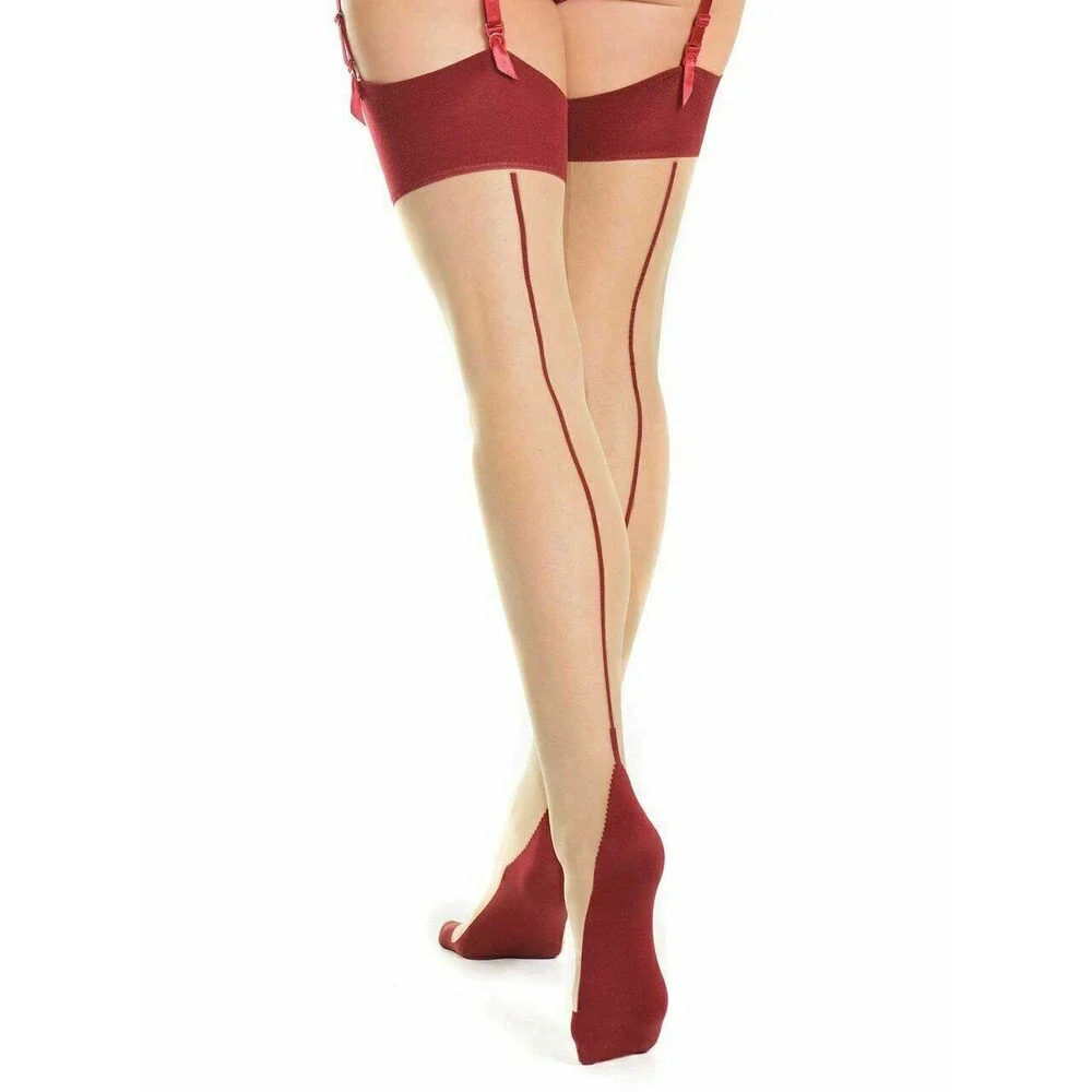 Plus Cuban Heel Back Seam Stockings Womens OSXL Merlot Red